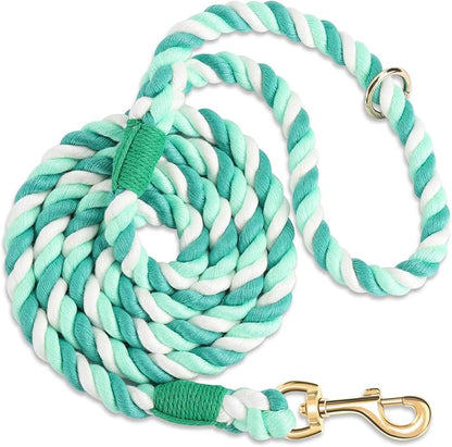 Dog Leash 6 FT Handmade Braided Cotton Rope Leashes for Small Medium and Large Dogs, New Golden Heavy Duty Metal Clasp, Moss Green