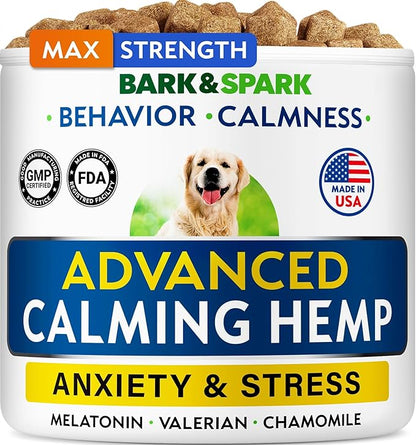 BARK&SPARK Advanced Calming Chews for Dogs - Hemp Chew + Melatonin - Anxiety Relief - Sleep Aid - Relaxing Treats - Stress Relief During Fireworks, Storms, Thunder, Barking