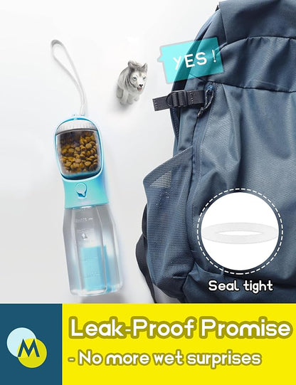 Portable Water Bottle for Dogs, 3 in 1 Pet Travel Bowl Dispenser with Food Treat Container & Poop Bag Holder, Summer Walking Hiking Accessories for Large Dog On The Go - Darkblue, 20oz