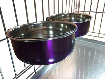 Ellie-Bo Pair of Dog Bowls for Crates, Cages or Pens and 3 Sizes (0.9Ltr Medium, Purple)