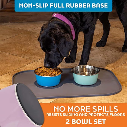 Master Pet Supply Stainless Steel Dog Bowls Set of 2 (32 Oz Each) with Non-Slip Rubber Base - Rose Quartz - Basic Dog Food Bowl Water & Food Bowls for Small Medium Large Dogs & Cats, Metal Dish