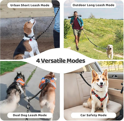 Double Dog Leash - 360°Swivel Tangle Free Splitter Attachment, 1 Rope with Handle, 2 Dogs Multi-Functional Leash, for Outdoor Walk Train Small Medium Large Two Pet, Grey