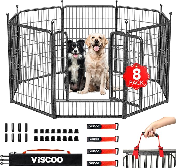 Dog Playpen Outdoor, 8 Panels 40" High Heavy Duty Metal Dog Pen, Pet Fence for Large/Medium/Small Dogs, with Doors Foldable Metal Dog Fence Exercise Pen for RV, Camping, Yard