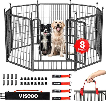 Dog Playpen Outdoor, 8 Panels 40" High Heavy Duty Metal Dog Pen, Pet Fence for Large/Medium/Small Dogs, with Doors Foldable Metal Dog Fence Exercise Pen for RV, Camping, Yard