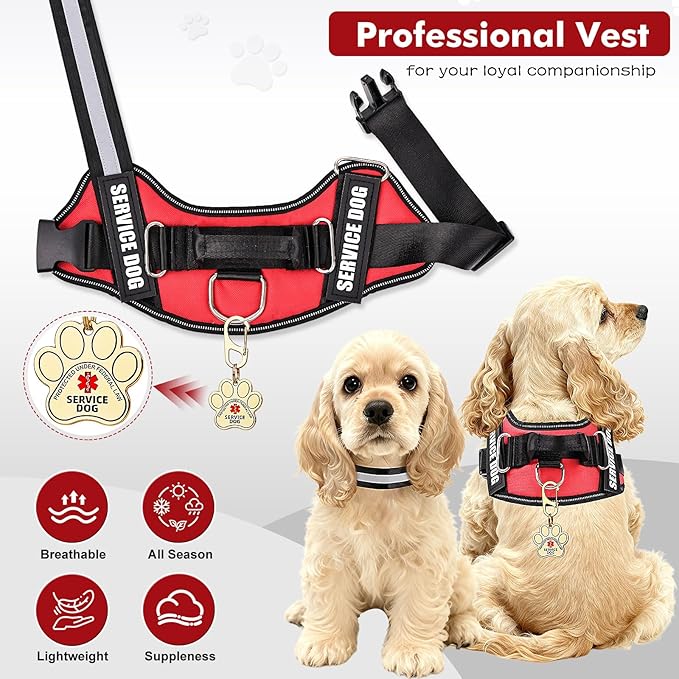 Opstin Service Dog Vest, ID Tag + 50 ADA Information Cards, Service Dog Harness in Sizes X Small to XX Large, Ruggedized Metal Tag, 2-Sided Service Animal Information Cards, ESA Accessory Set X-Large