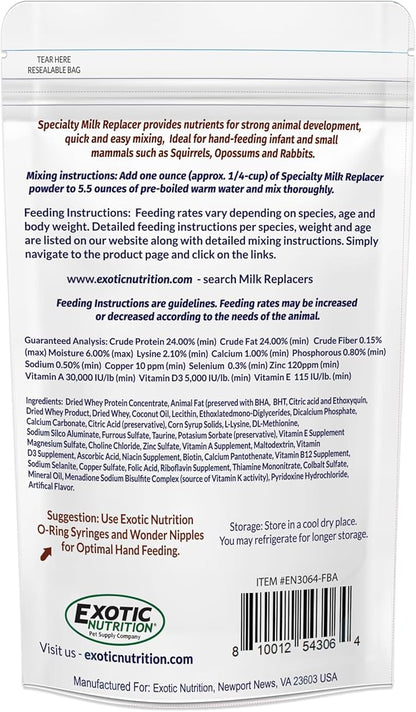 Milk Replacer - Healthy Powdered Formula Ideal for Baby Squirrels, Rabbits, Opossums, Raccoons | 100% Instantized for Mixing Digestible Proteins | 8.8oz (Specialty Milk Replacer 8.8 oz.)