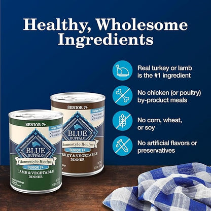 Blue Buffalo Homestyle Recipe Senior 7+ Turkey and Lamb Wet Dog Food for Senior 7+ Dogs, 12.5 oz. Cans, 6 Count Variety Pack