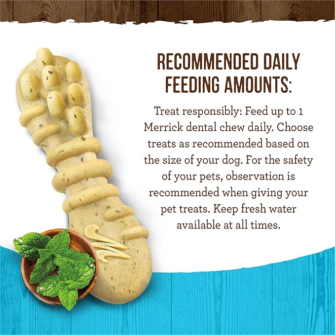 Merrick Fresh Kisses Natural Dental Chews Toothbrush Treat Shape Infused with Real Mint for Tiny Dogs 5-15 Lbs - 20 ct. Bag (Pack of 2)