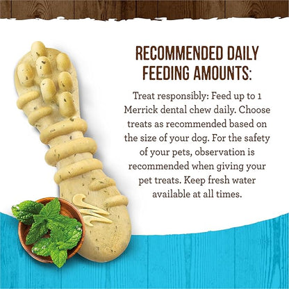 Merrick Fresh Kisses Natural Dental Chews Toothbrush Treat Shape Infused with Real Mint for Tiny Dogs 5-15 Lbs - 20 ct. Bag (Pack of 2)