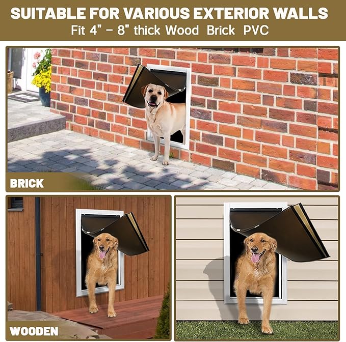 FUELIO XL Dog Door for Wall - Aluminum Doggy Door for Wall Mounting - Double Flap for Ruff Weather, Extra Large Size for Giant Breed- Pet Safe Design