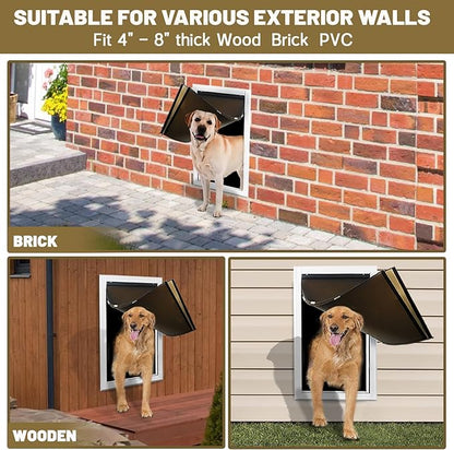 FUELIO XL Dog Door for Wall - Aluminum Doggy Door for Wall Mounting - Double Flap for Ruff Weather, Extra Large Size for Giant Breed- Pet Safe Design