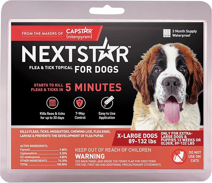 NEXTSTAR Flea And Tick Prevention For Dogs, Repellent, Treatment, and Control, Fast Acting Waterproof Topical Drops for Small, Medium and Large Dog and Puppies, 3 Monthly Doses