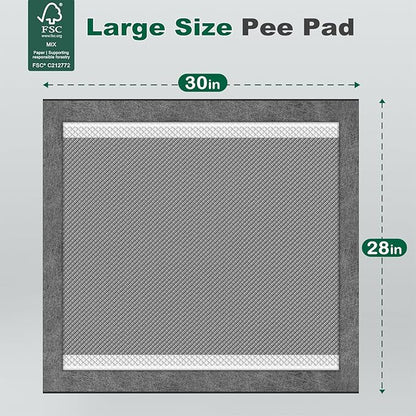 MIZOK Pee Pads for Dogs Charcoal, 28"x30" Large Wee Wee Pads for Dogs, Superior Odor Protection, Super Absorbent & Leak-Proof, Puppy Pads with Adhesive Tabs, Thick & Heavy (40 Counts)