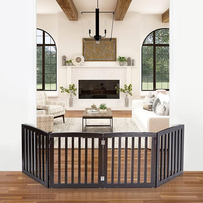 Dog Gate Pet Gate Indoor for Stairs Doorways 82x24 Inch 4 Panels Dog Fence Extra Wide Wooden Black