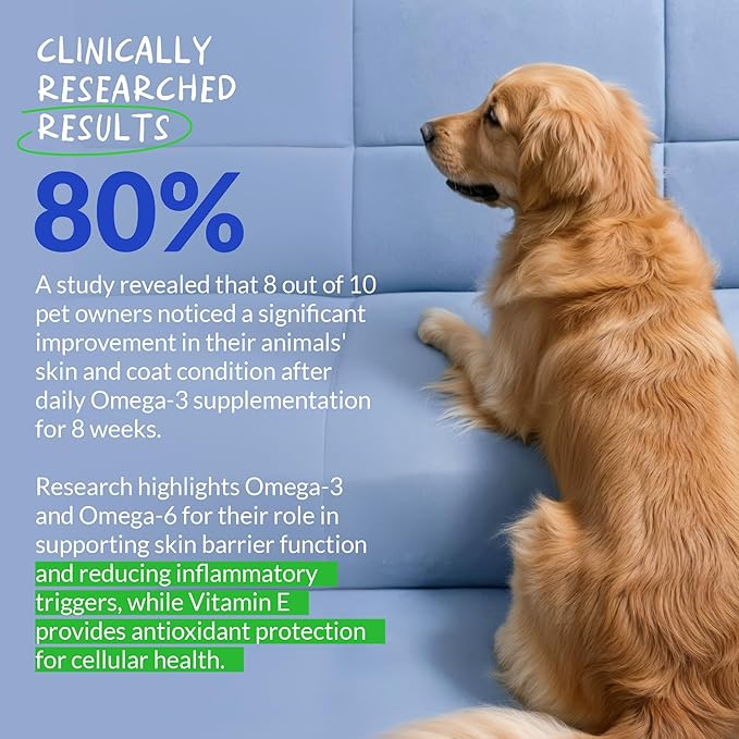 Omega 3 Fish Oil for Dogs - 120 Chewable Tablets - with Omega 3, 6, and 9, Vitamin E for Dog Shedding, Itchy, Dry Skin, Joint & Heart Support (Chewable Tablets)