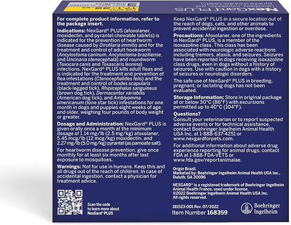 NexGard Plus (afoxolaner, moxidectin, and pyrantel) Flea and Tick Protection & Heartworm Preventive for Dogs Soft Beef Flavored Chewables, 17.1-33 lbs. (Gold) 3 Chews (3 Month Supply)