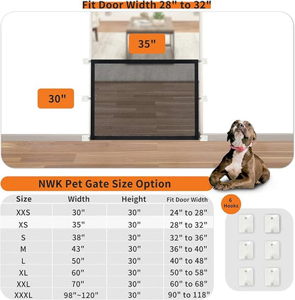NWK Magic Dog Gate for Stairs Pet Gate for The House Providing a Safe Enclosure for Pets to Play and Rest, 6 Hooks Design (30'' X 35'')