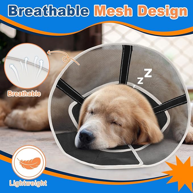 Breathable Mesh Dog Cone Collar with Soft Liner for Surgery, Elizabethan Recovery Alternative to Stop Licking,Pet Neck Collar for Large Medium Small Breeds(Matte Black,4)