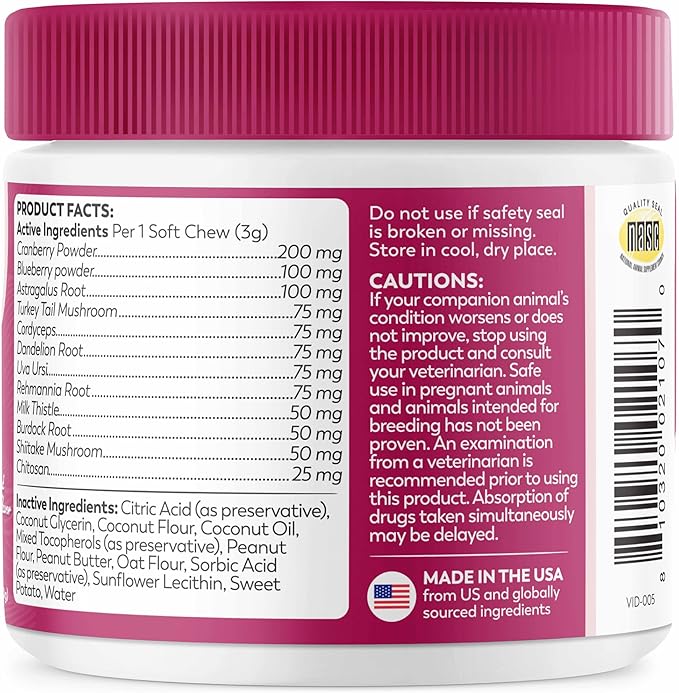 Dr. Harvey’s Kidney Support Soft Chews for Dogs, Renal & Urinary Tract Health Supplement with Turkey Tail Mushroom, 90 Chews