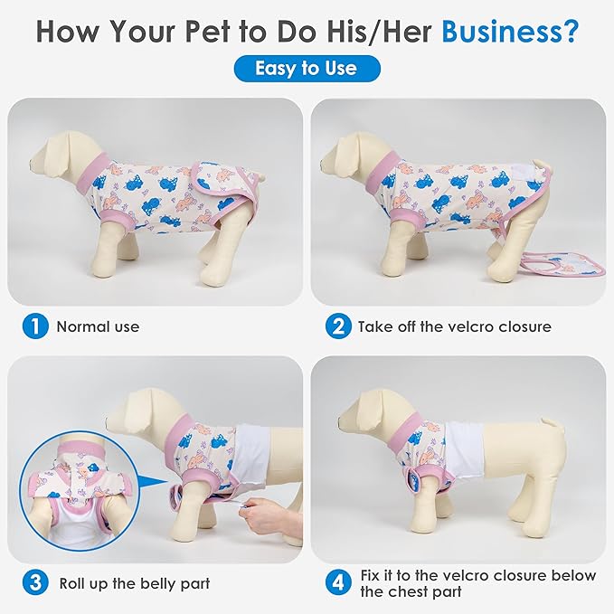 cyeollo Recovery Suit for Dogs Surgery Suit Female Spay Soft Breathable Pet Onesie Bodysuit Male Dog Neuter, Small Medium Dogs Surgical Recovery Shirt, Dinosaur, L