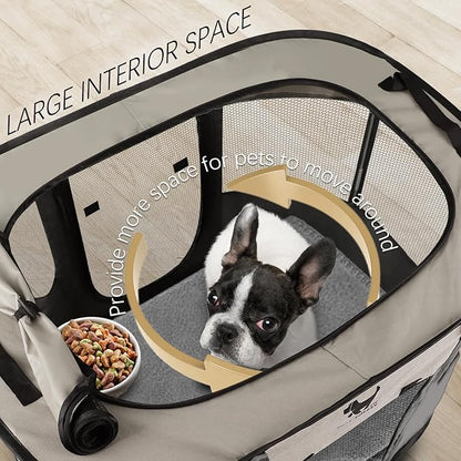Rest-Eazzzy Dog Playpen, Foldable Kitten Playpen for Medium Dogs, Portable Pet Puppy Playpen with Removable Shade Cover, Indoor Outdoor Travel Camping Use for Small Pets with Carrying Case (M, Grey)