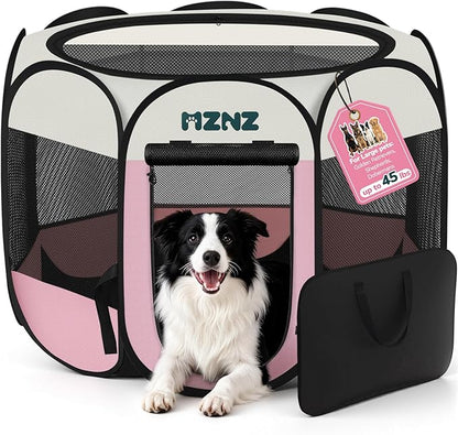 Dog Playpen, Portable Puppy Pet Crate Indoors for Small/Medium/Large Dogs Cats Rabbits, Foldable Dog Cage Enclosure for Outdoor, Pop Up Dogs Tent Kennel with Carrying Case, Pink