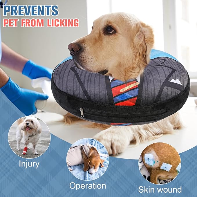 BEAUTYZOO Inflatable Dog Cone Collar, Recovery Dog Cone After Surgery, Adjustable Blow up Dogs Donut Collar, Pet Recovery Collar for Dogs,Black L