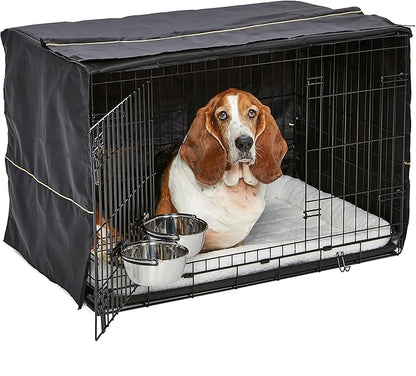 MidWest Homes for Pets Intermediate Double Door iCrate Starter Kit, 36-inch Dog Crate Bundle for Medium to Large Breeds, Includes Cage, Pet Bed, 2 Bowls and Privacy Cover
