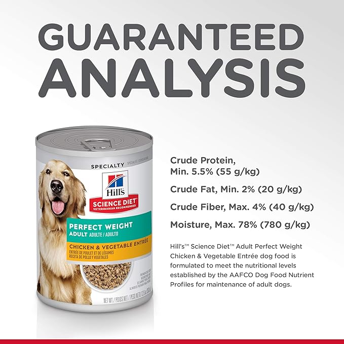Hill's Science Diet Adult Perfect Weight Wet Dog Food, Chicken & Vegetable, 12.8 oz. Cans, 12-Pack