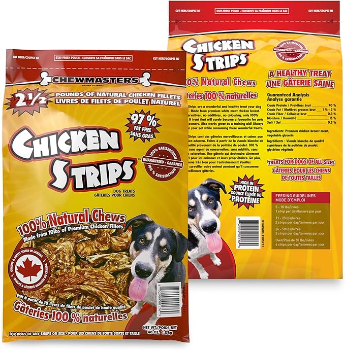 Chewmasters Chicken Strips Dog Treats - Made from Premium White Meat Chicken - All Natural - No Artificial Additives - Protein Rich Dog Snacks - Healthy Training Treats for All Breeds & Life Stages