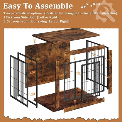 Greesum Modern Dog Crate Furniture That Doubles as a Side Table - Sturdy Wooden Kennel with Double Door Design, Equipped with Soft Cushion & Chew-Resistant Resign, Suitable for Dogs