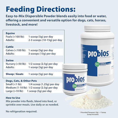 Probios Digestive Support Probiotic for All Species, Probiotics for Gut Health, Dispersible Powder, 5 lbs