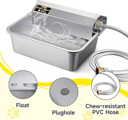 Automatic Water Dispenser for Dogs, 2 Gallon 304 Stainless Steel Large Dog Water Bowl Dispenser for Indoor/Outdoor, Pets & Livestock Self-Filling Waterer, Fits GHT 3/4" Faucet, Easy to Clean