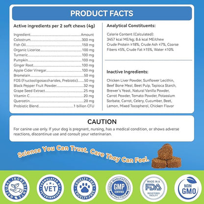 Dog Allergy Relief Chews, 200 Treats Anti-Itch Allergy Soft Chews for Dogs with Probiotics & Omega 3 Fish Oil, Itchy Skin Relief, Immune Support, Paw Licking Itchy Ears & Hot Spots, Seasonal Allergies