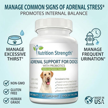 Adrenal Support for Dogs, Support for Dogs with Cushing's Disease, Maintain a Healthy Coat and Skin, Promote Normal Urination, Thirst and Appetite, 120 Chewable Tablets