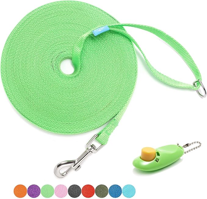 BAAPET 15/20/30/50/100 ft Long Dog Training Leash with Clickers for Small, Medium and Large Dogs or Cats (30 Feet, Springgreen)