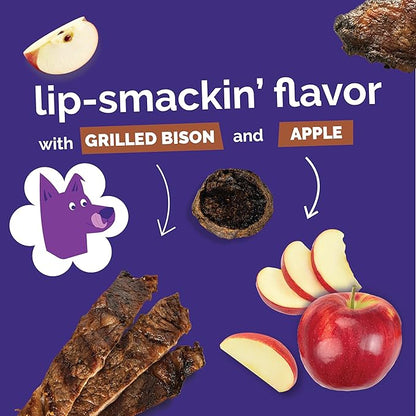 Fruitables Whole Jerky Bites, Healthy Dog Treats, Puppy Essentials, Jerky Dog Treats, Made in the USA, No Artificial Ingredients, Grilled Bison & Apple Flavor, 5oz