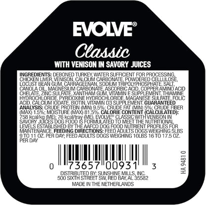 Evolve Classic Crafted Meals Venison Recipe Dog Food, 3.5 Ounce (Pack of 15)