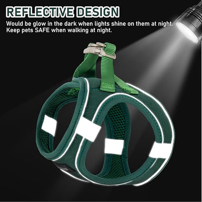 GAMUDA Small Pet Harness Collar and Leash Set, Step in No Chock No Pull Linen Fabric Soft Mesh Dog Vest Harnesses Reflective for Dogs Puppy Cats Kitten Rabbit (Green, XS)