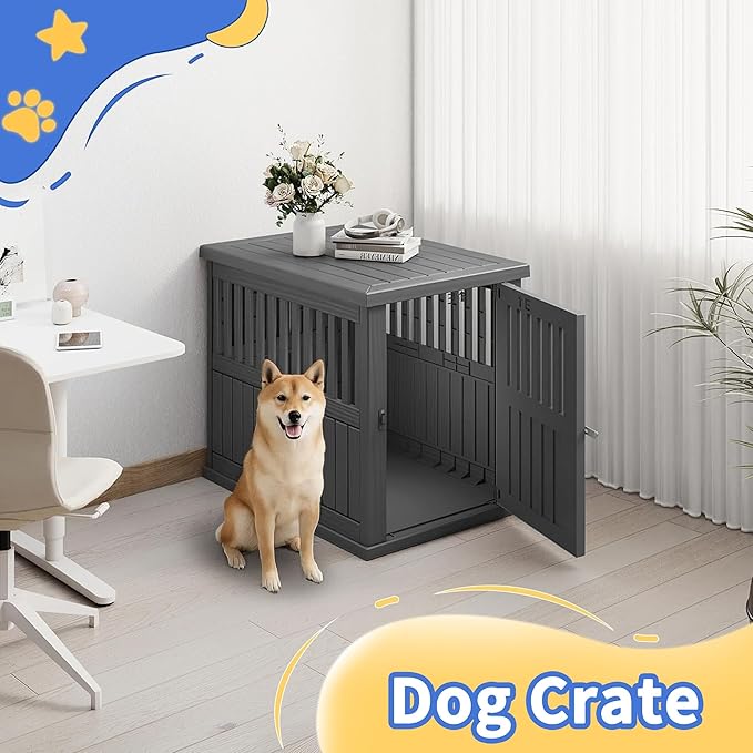 DRATO Dog Crate Furniture Lockable Dog Kennel Indoor Dog Crate Heavy Duty Decorative Pet Cage End Table for Small Medium Dogs Easy to Clean and Assemble, Black