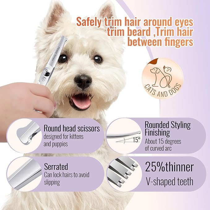 Dog Grooming Scissors: 3 in 1 Pet Shears Set Made of Advanced JP440C Stainless Steel Alloy for Trimming Dogs Cats and Other Pets Face and Paws