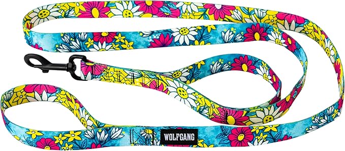 Wolfgang Heavy Duty Dog Leash, Pull-Tested for Walking & Training, LazyDaisy Print, Dual Handle Large