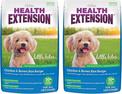 Health Extension Little Bites Dry Dog Food for Toy and Small Breeds, Chicken & Brown Rice Recipe, with Probiotics & Superfoods for Digestion & Coat Health, 1 lb Bag (Pack of 2)