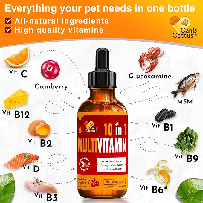Dog UTI Treatment – Liquid Cat & Dog Vitamins – Bundle Multivitamin + UTI+ with Turkey Flavor for All Pets – Promotes Bladder & Kidney Care – Full of Vitamins C, B, D – No GMO – Bottle Set x 2 oz