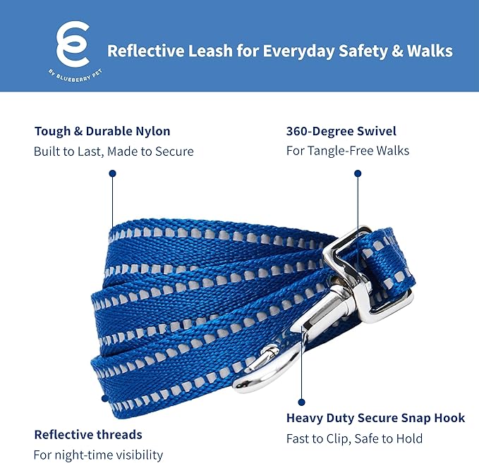 Blueberry Pet Essentials Reflective Dog Collar & Leash Set, Adjustable for Large Dogs | Safe Walking Gear for Pet Parents, Puppy Training & Daily Use LargeDogs, Navy