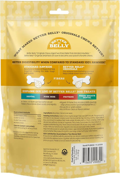 Better Belly Highly Digestible Rawhide Small Roll Chews, Treat Your Dog to a Chew with NO Artificial Colors or Flavors