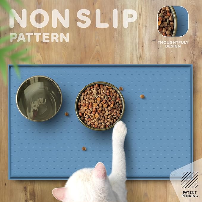 Dog Food Mat - 24x15 Raised Edges Dogs Mat for Food and Water Prevent Spill, Waterproof Cat Food Mats Protect Floors, Easy Clean Dog Bowl Mats for Food and Water, Silicone Pet Feeding Placemats