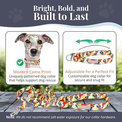 Lucky Love Dog Martingale Dog Collar & Leash - Adjustable, No-Slip, Durable, Comfortable, Soft Webbing, & Stylish Patterned Collar & Leash Set for Male and Female Dogs - Oscar Combo, Medium