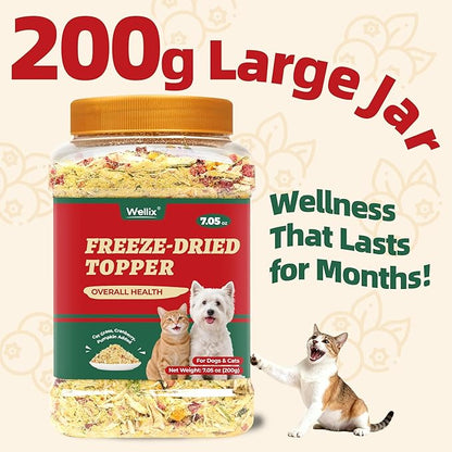 Wellix Pet Freeze Dried Treats for Cats&Dogs - High Protein Cat&Dog Food Topper 3 Ingredients Added (Cat Grass/Cranberry/Pumpkin) for Puppy or Kitten Treat 7.05oz