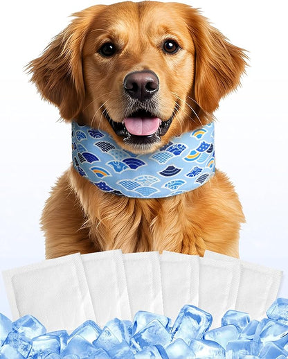 Hosiwei Dog Cooling Collar with Ice Packs - Adjustable Pet Cooling Bandana for Summer, Reusable & Freezable Neck Wrap Scarf for Dogs - Hot Weather Chill Out Accessory